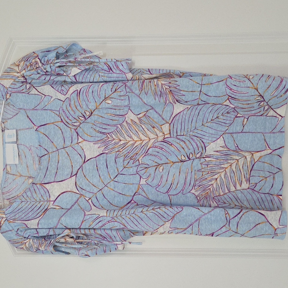 Cynthia Rowley Light Blue and Purple Leaf Blouse - Picture 8 of 9